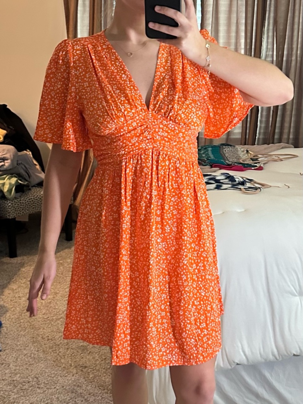 SHEIN Orange Floral Midi Dress